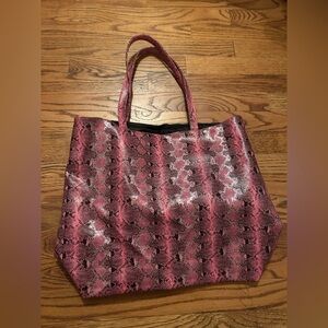 Saks Fifth Avenue Women’s Pink & Black Y2K Early 00s Faux Snakeskin Shoulder Bag